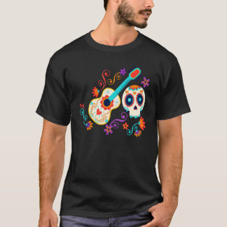 Camiseta Día de los muertos en la guitarra de flores