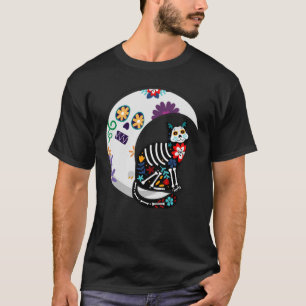 Camiseta Dia de los Muertos en México o Gato de azúcar en c