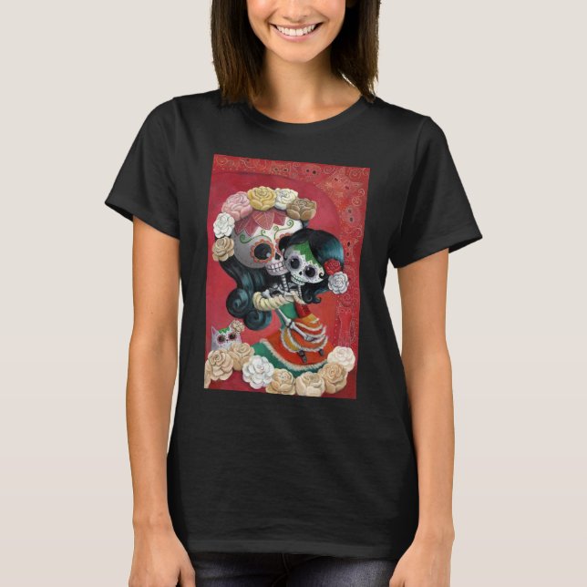 Camiseta Dia de Los Muertos esqueletos madre e hija (Anverso)