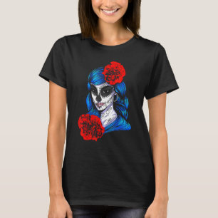 Camiseta Día De Los Muertos Fiesta Flores Máscara De Niña L