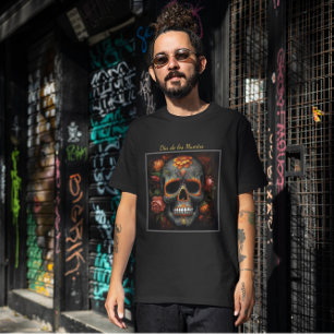 Camiseta Dia de los Muertos flor de cráneo pintada calavera