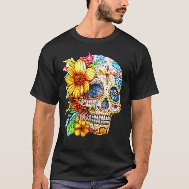 Camiseta Dia de los Muertos Floral Catrina Calavera (Anverso)
