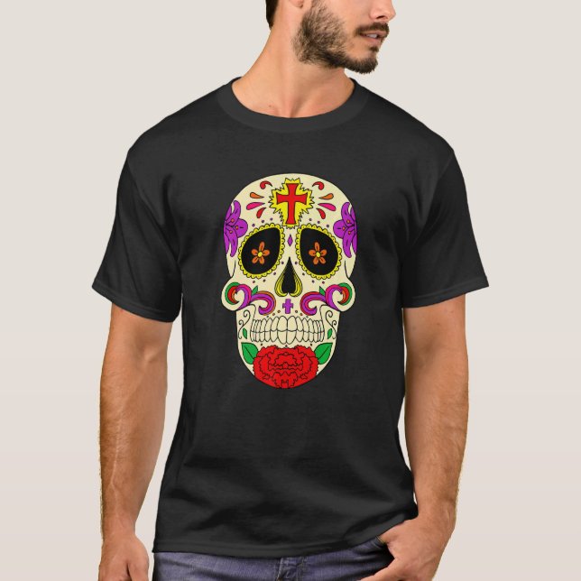 Camiseta Dia De Los Muertos Flower Flower Mask Skull Premiu (Anverso)