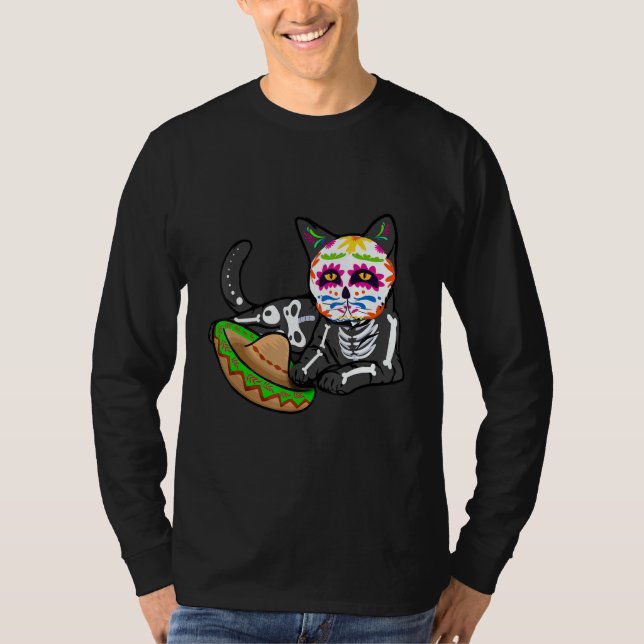 Camiseta Dia De Los Muertos   for Men Cute Flower Cat Sugar (Anverso)