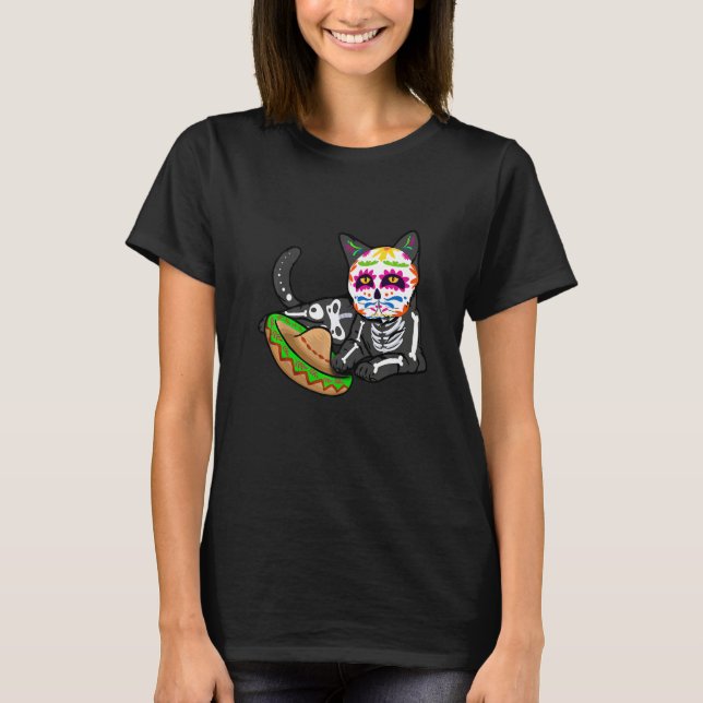 Camiseta Dia De Los Muertos  for Men Cute Flower Cat Sugar  (Anverso)