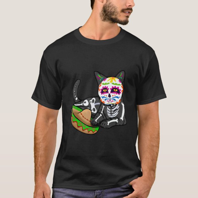 Camiseta Dia De Los Muertos   for Men Cute Flower Cat Sugar (Anverso)