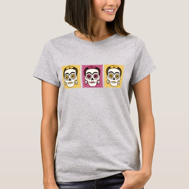 Camiseta Día de los muertos Frida Kahlo Sugar Skull T-Shirt (Anverso)