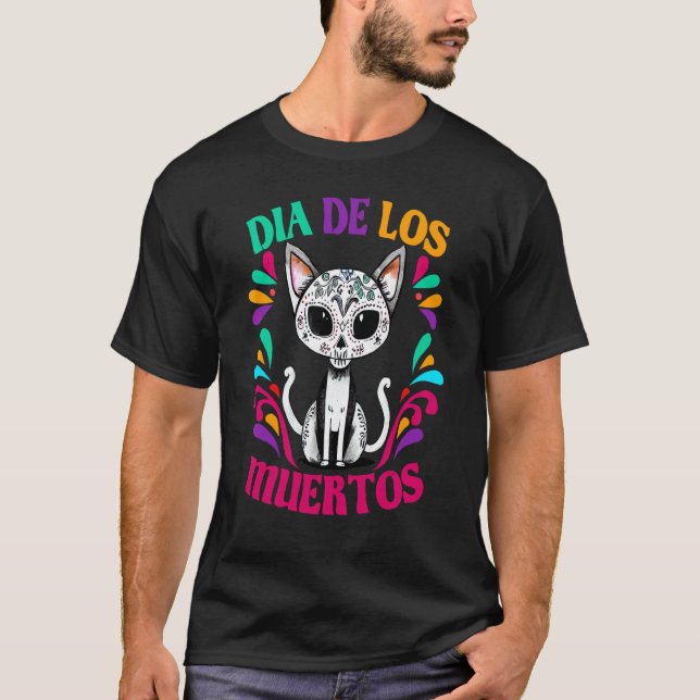 Camiseta Día De Los Muertos Gato 1 (Anverso)