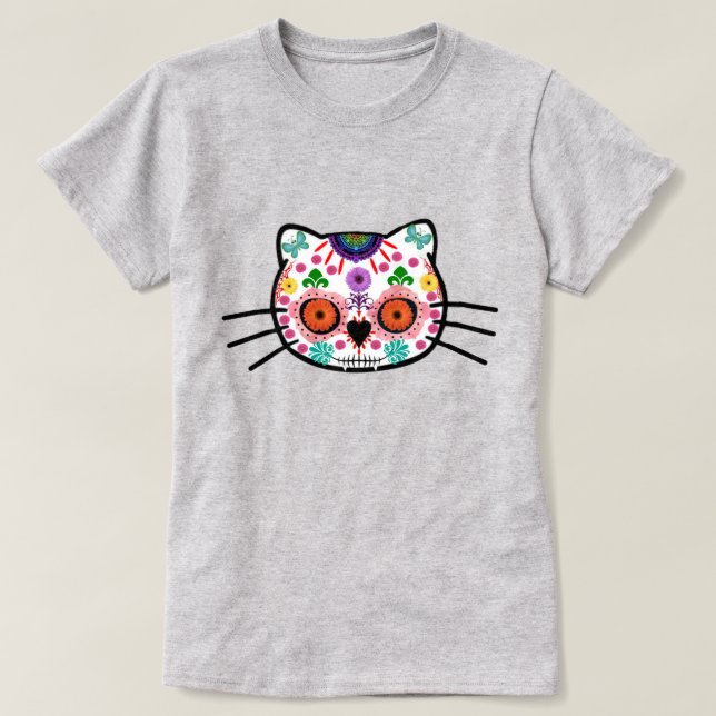 Camiseta Dia de los Muertos Gato Kitten Halloween (Diseño del anverso)