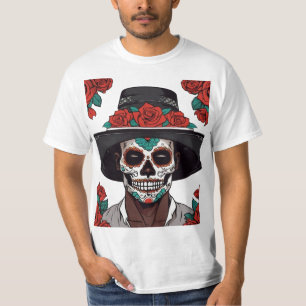 Camiseta Día de los Muertos: Hombre con cráneo de azúcar y 