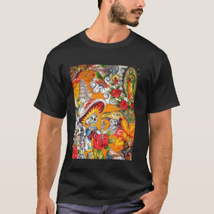 Camiseta Dia De Los Muertos Llama Alpaca Sugar Skull Funny