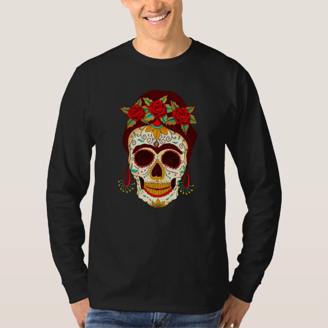 Camiseta Dia De Los Muertos Mask Skull Hat Rosary Premium (Anverso)