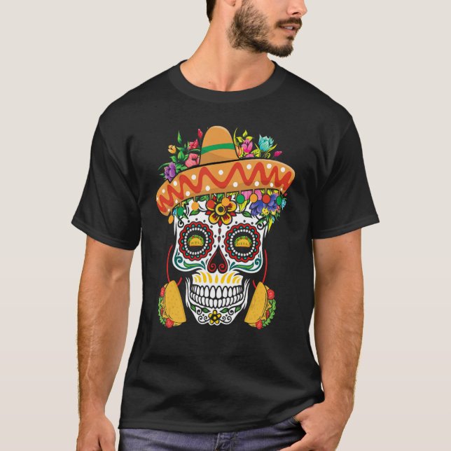 Camiseta Dia De Los Muertos Mexico Taco Mexico Happy Cinco  (Anverso)