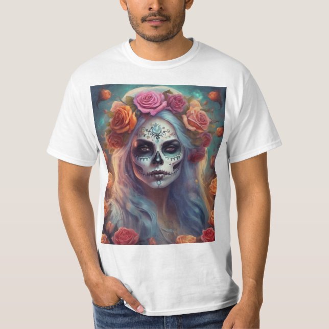 Camiseta Día de los Muertos Mujer con Rosas (Anverso)