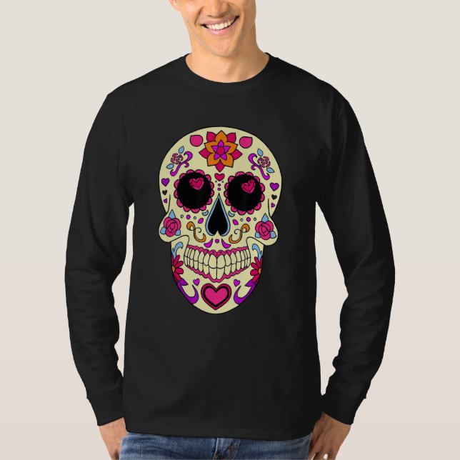 Camiseta Dia De Los Muertos Pink Hearts Mask Skull (Anverso)
