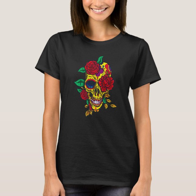 Camiseta Dia De Los Muertos Rosas de vacaciones Red Skull P (Anverso)