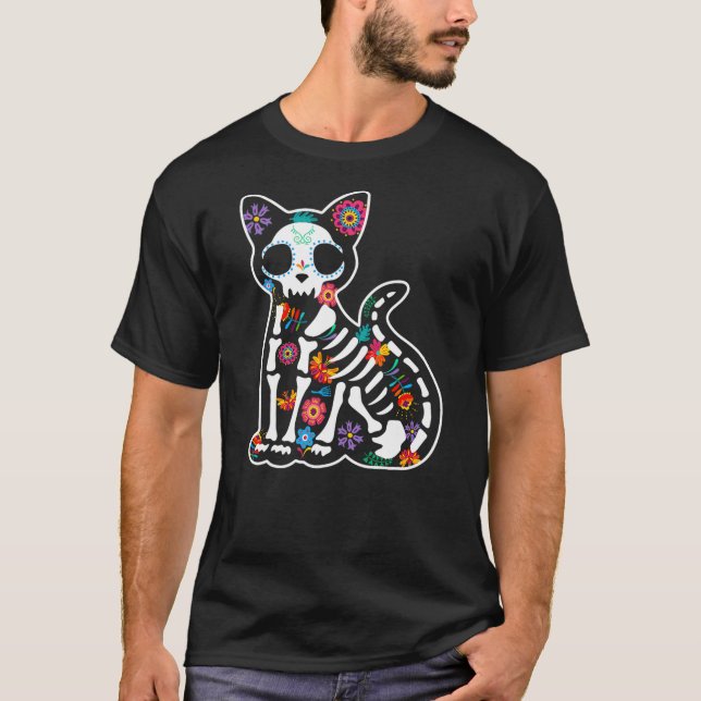Camiseta Dia De Los Muertos Shirts, Scary Sugar Cat Skull H (Anverso)
