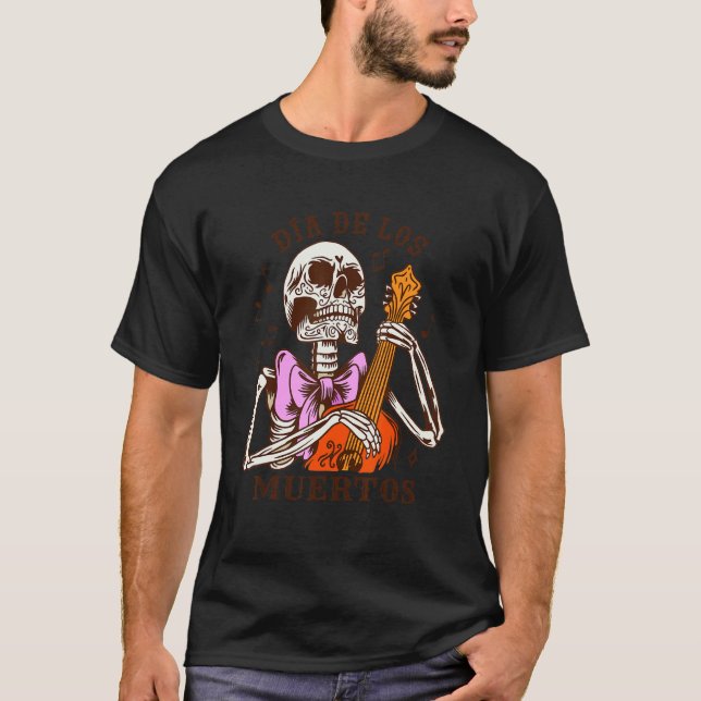 Camiseta Dia De Los Muertos Skeleton Colourful Bow Music Gu (Anverso)