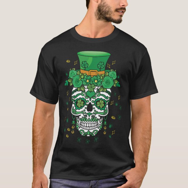 Camiseta Dia De Los Muertos St Patty's Day Irish Flower Par (Anverso)