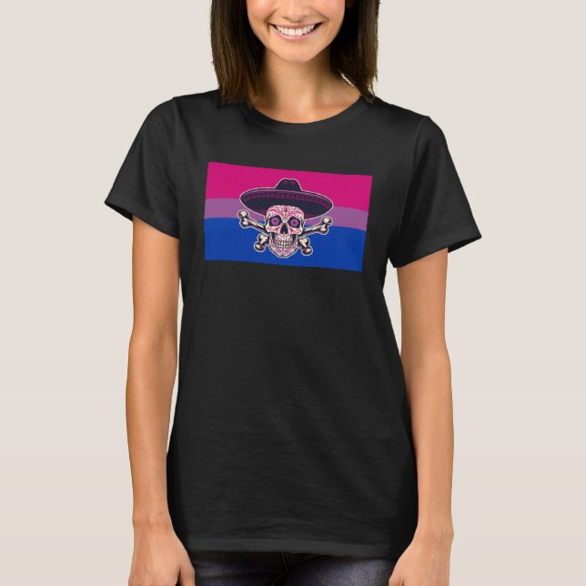 Camiseta Dia De Los Muertos Sugar Skull Bisexual Pride Flag (Anverso)