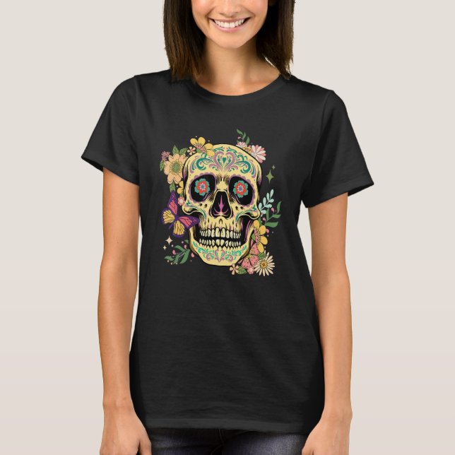 Camiseta Dia De Los Muertos Sugar Skull Flower Day Of The D (Anverso)