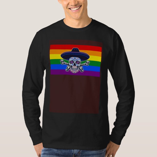 Camiseta Dia De Los Muertos Sugar Skull Gay Pride Flag Mexi (Anverso)
