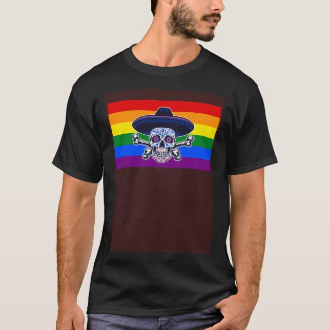 Camiseta Dia De Los Muertos Sugar Skull Gay Pride Flag Mexi (Anverso)