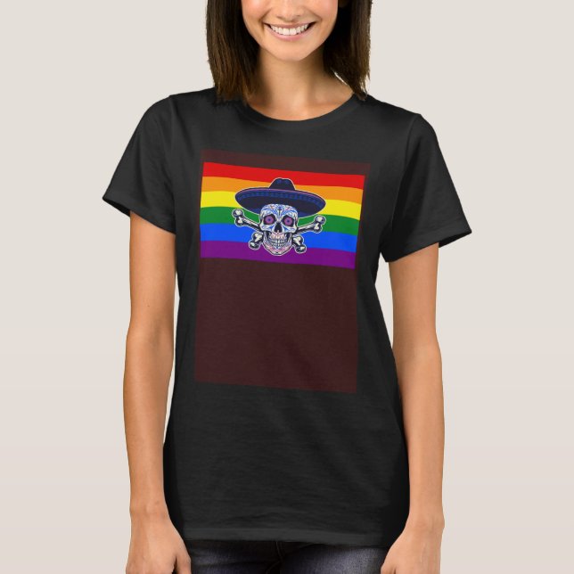 Camiseta Dia De Los Muertos Sugar Skull Gay Pride Flag Mexi (Anverso)