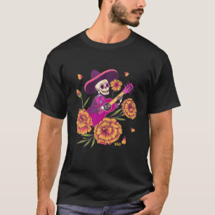 Camiseta Dia De Los Muertos Sugar Skull Skeleton Playing Gu