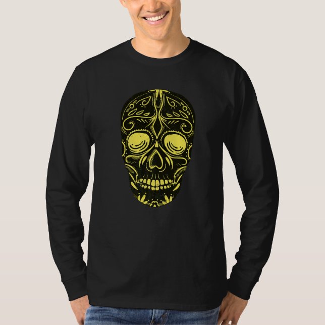 Camiseta Dia De Los Muertos Yellow Skull Mask Premium (Anverso)