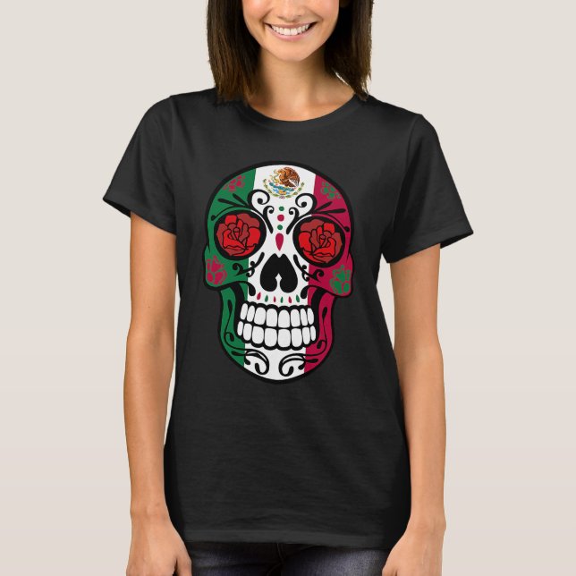 Camiseta Día de Muertos Calavera de Azúcar Bandera Mexicana (Anverso)