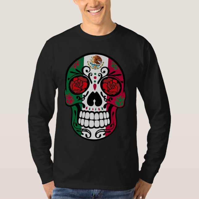 Camiseta Día de Muertos Cráneo de Azúcar Halloween Bandera  (Anverso)