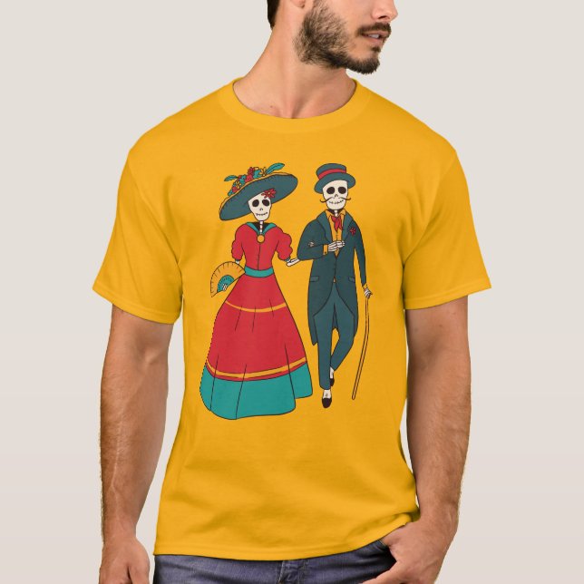 Camiseta Día De Muertos De La Pareja Catrina Mexicana (Anverso)