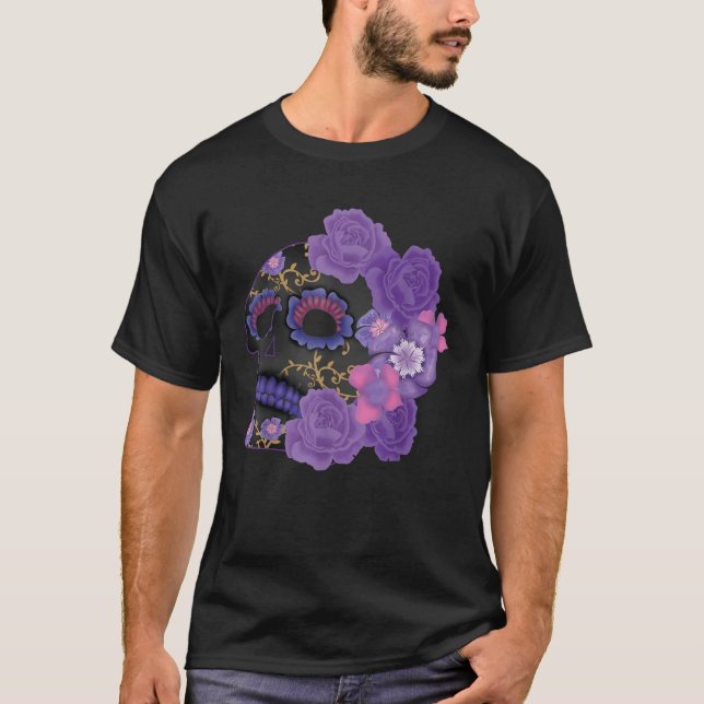 Camiseta Día de Muertos del Día de Azúcar Morado Morado (Anverso)