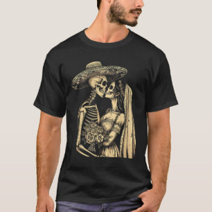 Camiseta Dia De Muertos Pareja de Cráneo de Azúcar Skeleton