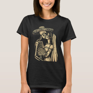 Camiseta Dia De Muertos Pareja de Cráneo de Azúcar Skeleton