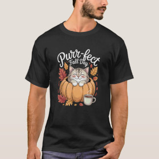 Camiseta Día de Otoño Perfecto Gato Lindo Calabaza Otoño