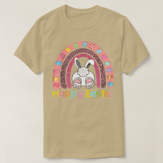 Camiseta Día de Pascua Arcoiris con huevos y conejo de Pasc (Diseño del anverso)