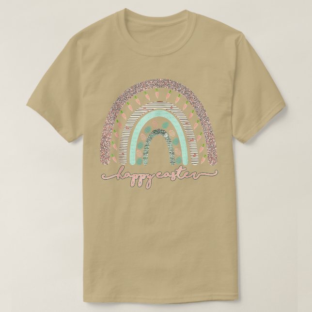 Camiseta Día de Pascua Arcoiris con huevos y gallineta conf (Diseño del anverso)