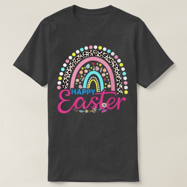 Camiseta Día de Pascua Arcoiris con huevos y gallineta conf (Diseño del anverso)