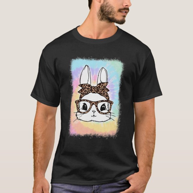 Camiseta Día de Pascua Bunny Leopardo Glasses Bandana Tie D (Anverso)