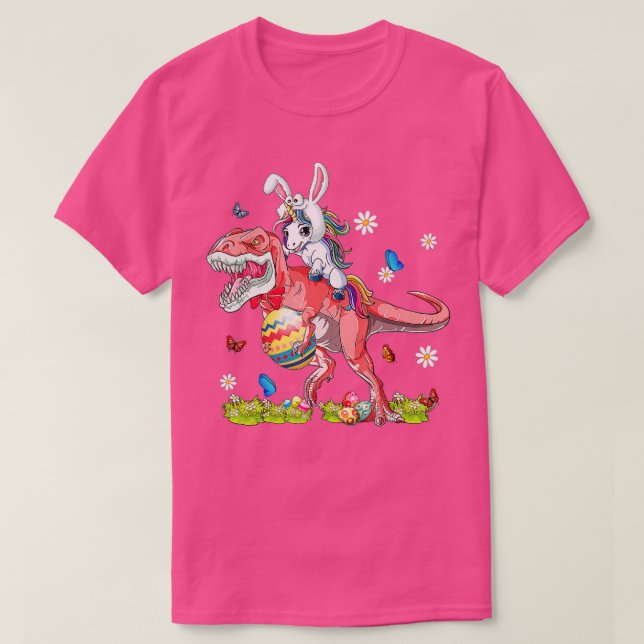 Camiseta Día de Pascua de Dinosaurio Unicornio Montando Cos (Diseño del anverso)