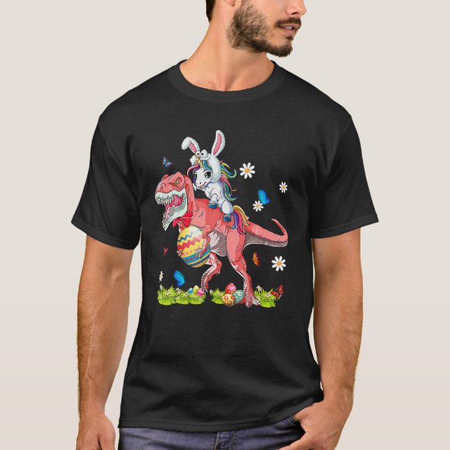 Camiseta Día de Pascua de Dinosaurio Unicornio Montando TRe (Anverso)