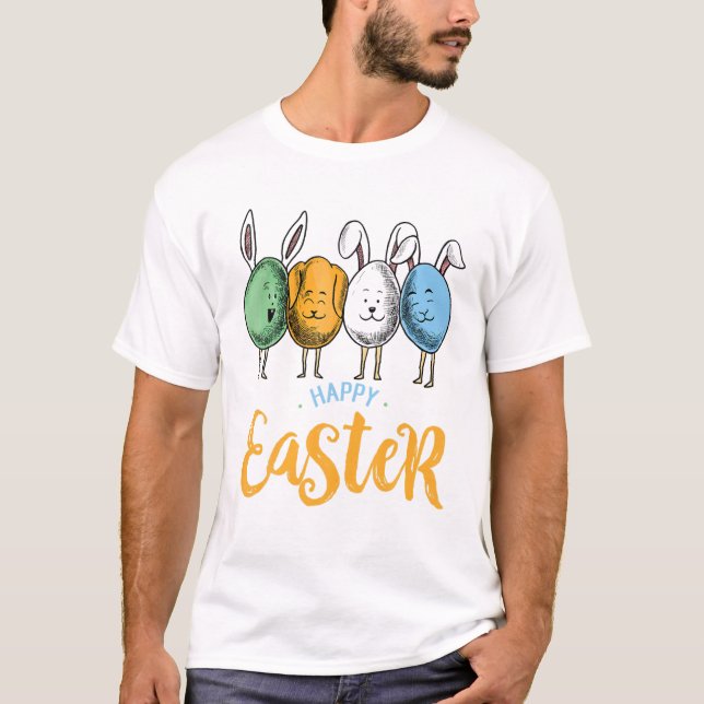 Camiseta Día de Pascua en Conejo Dabbing Eggs Niños Chicas  (Anverso)