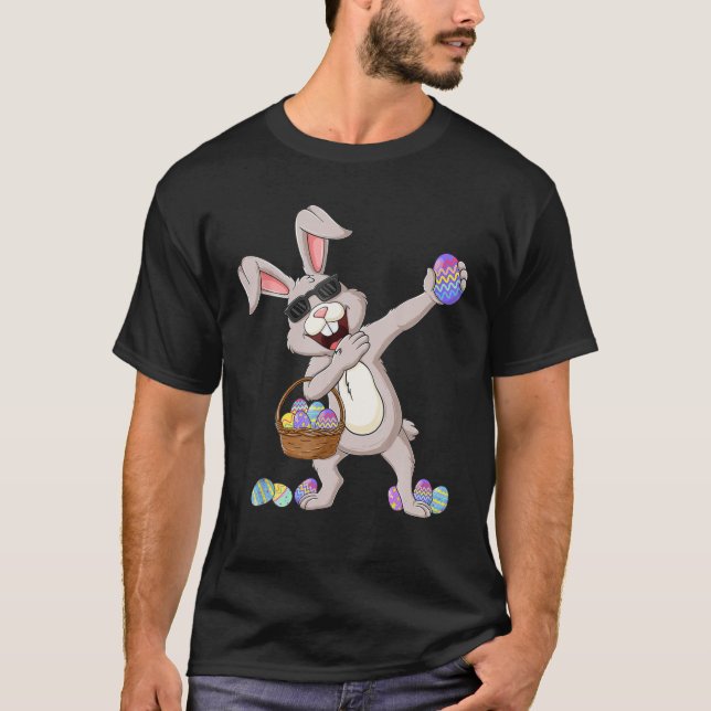 Camiseta Día de Pascua en Conejo Dabbing Eggs Niños Chicas  (Anverso)