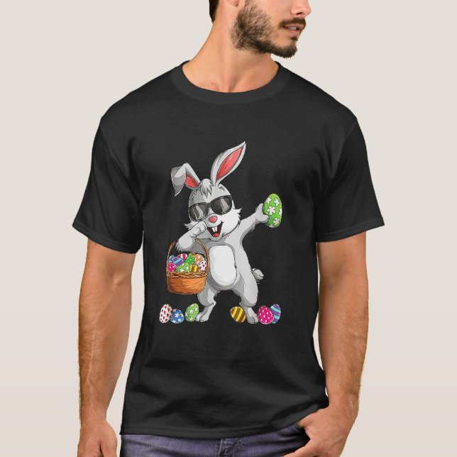 Camiseta Día de Pascua en Conejo Dabbing Eggs Niños Chicas  (Anverso)