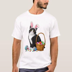 Camiseta Día de Pascua Gato Ojos de Conejo Huevos Gráfico H