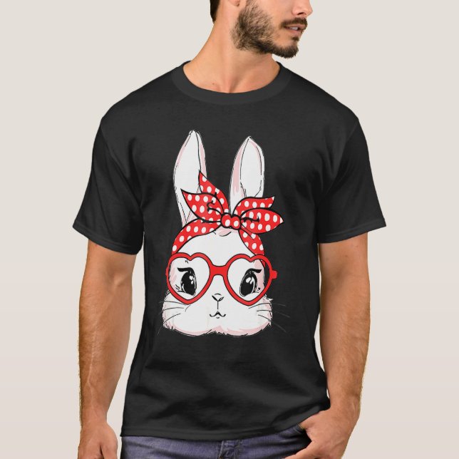 Camiseta Día de Pascua Leopard Bunny Glasses Eggs Conejo Cu (Anverso)