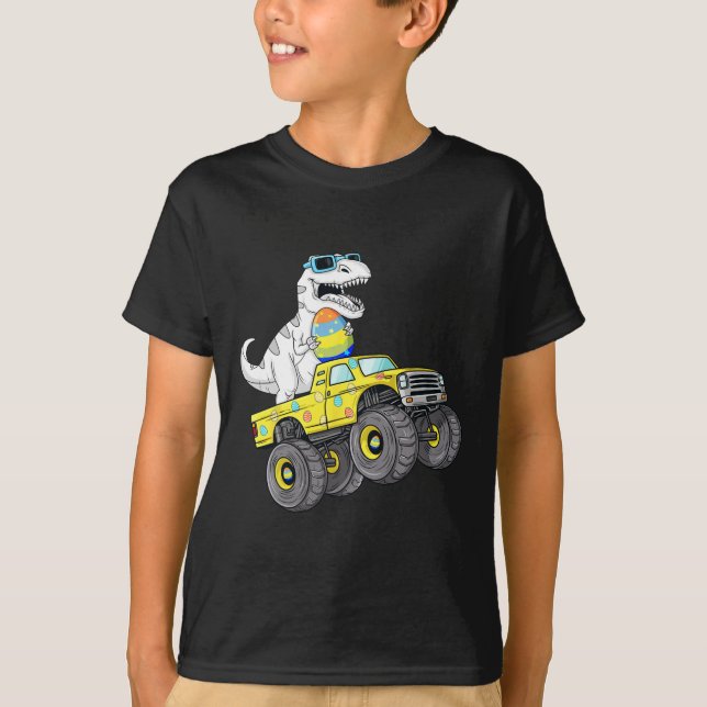 Camiseta Día De Pascua Para Rex Dino Monstruando Camiones (Anverso)