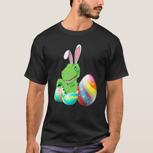 Camiseta Día de Pascua Rex con dinosaurios Bunny Ears Eggys (Anverso)